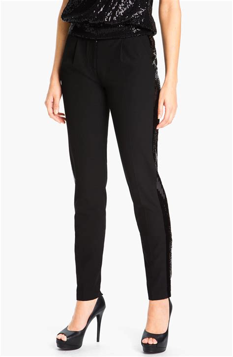 michael kors black tuxedo pants sequin stripe womens|michael kors sweatpants women.